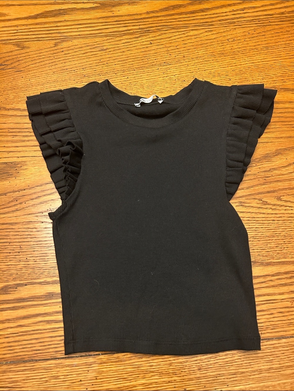 Zara Black Ribbed Tank with Ruffle Sleeves/5